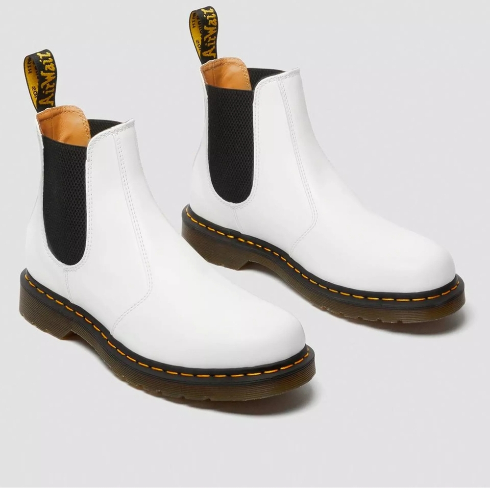 Dr Martens Yellow Stitch Leather Chelsea White Boot US 7